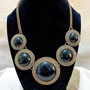 5 Stone Necklace in Black and Brass